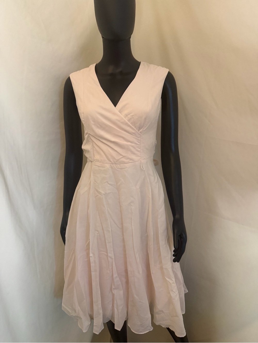 Sleeveless V-Neck Fit & Flare Dress in Light Blush Pink